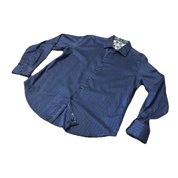 Robert Graham Men's XL Blue Striped Chevron Jacquard Flip Cuff Long Sleeve Shirt - Picture 5 of 16